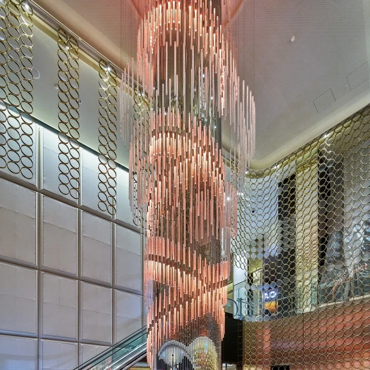 New Launch Color Glass Tube Style Staircase Pendant&Hanging Light for Commercial Mall Custom Decorative Lamp Suspension Solution