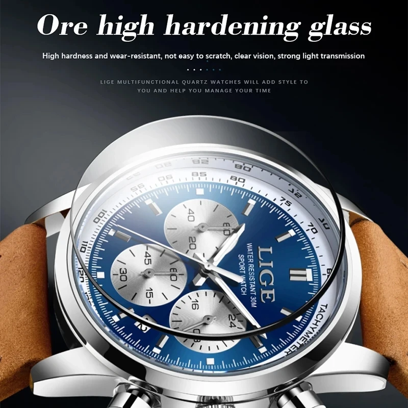 LIGE Man Watches - Sport Fashion Stopwatch Waterproof Quartz