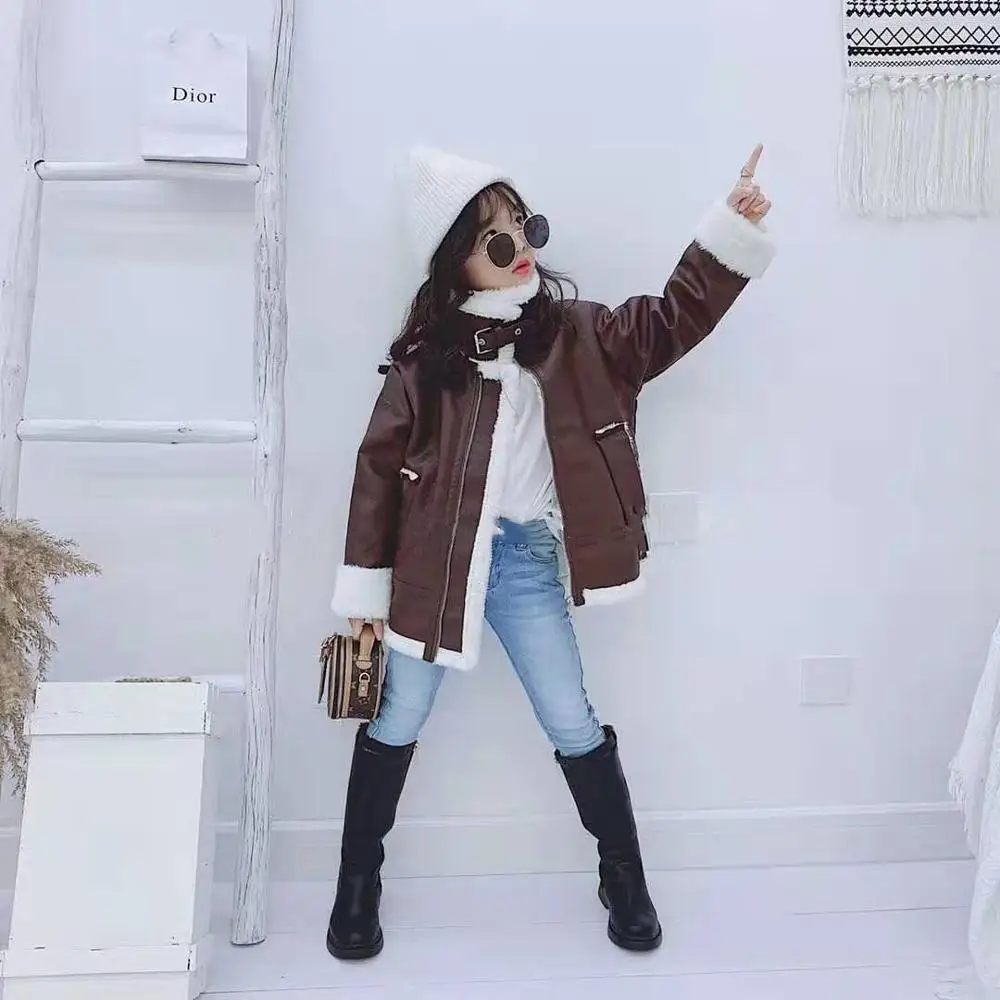 Зимняя детская одежда Ivy10066G в европейском стиле утепленная кожаная куртка для девочек стильное Детское пальто из искусственного меха