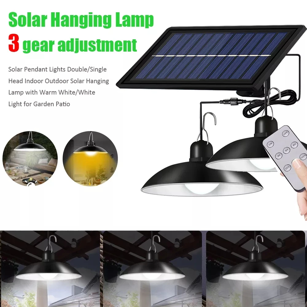 20w Double Head Retro Lamp Remote Control Hanging Solar Pendant Shed Lights Outdoor Warehouse Solar LED Flood Camping Lights manufacture