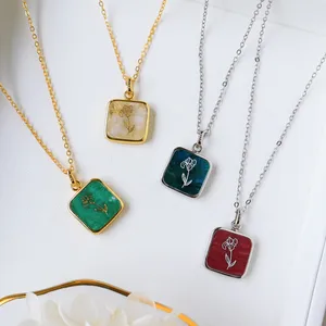 Custom 925 Silver Necklace Birth Month Flowers Necklace Signet Engraving Gemstone Birthstone Necklace