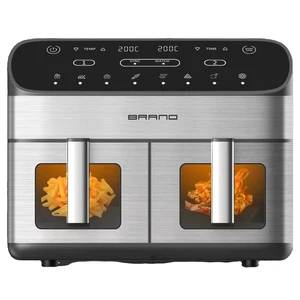 Dual Zone 2 Basket 8L Deep Air Fryer Square Stainless Steel Electric Double Air Fryer with Dual Basket