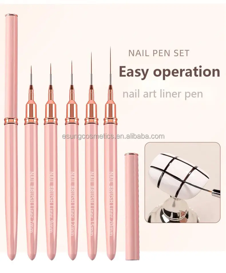 Professional Metal Handle Nylon Hair 5pcs Nail Brush Set Painting Line