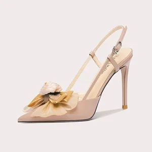 Lily Wei French Style Women Design Sense Flower High Heels Leather Women's Shoes Spring Fashionable Female