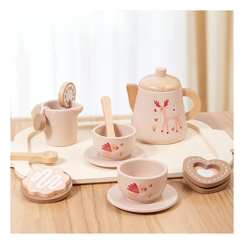 Hot Sale Wooden Pretend Play Afternoon Tea Set Scene Toy For Little Girls and Boys