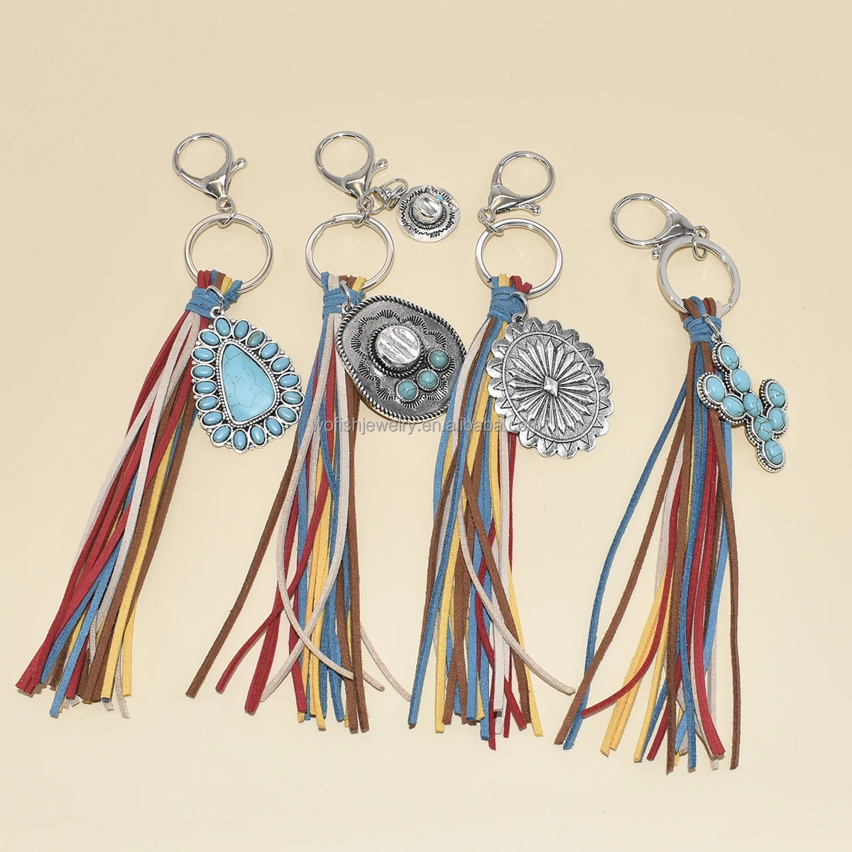 Native Beaded Keychain - Western Style Turquoise Stone Beads