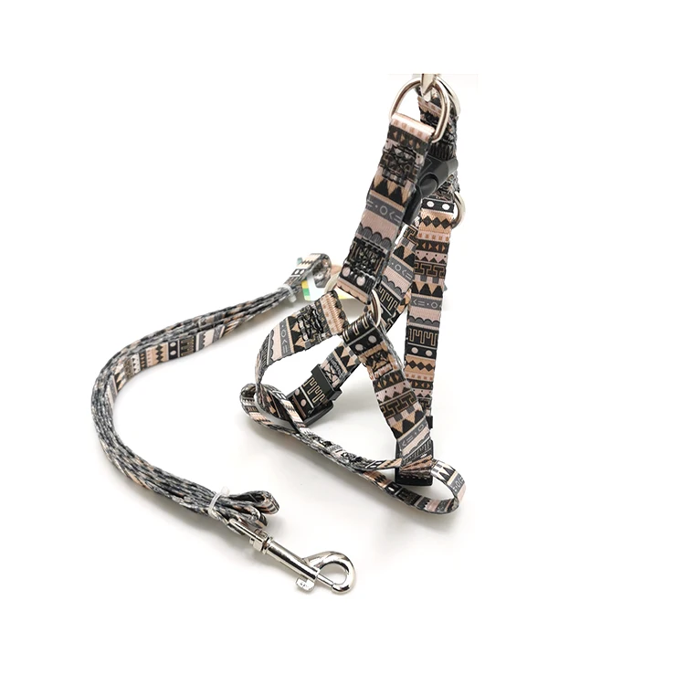 New printed pattern dog leash harness set dog collar leash set