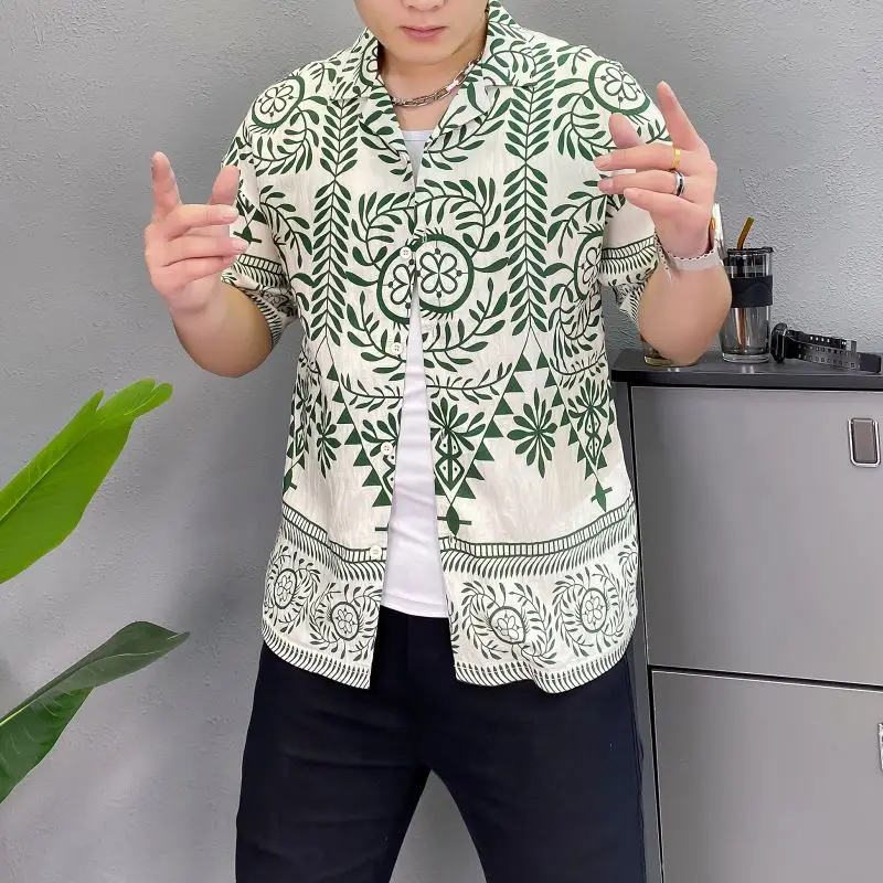 Custom Men's Casual Floral Pattern Jacquard Weave Shirt Breathable All-Over Print Formal Polyester Shirt