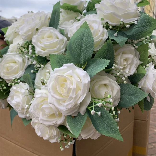 L-511 Hochwertiger Weier Rosenstrau Knstliche Blumen Flores Artificiales  Knstlicher Weier Rosenstrau fr Bgen