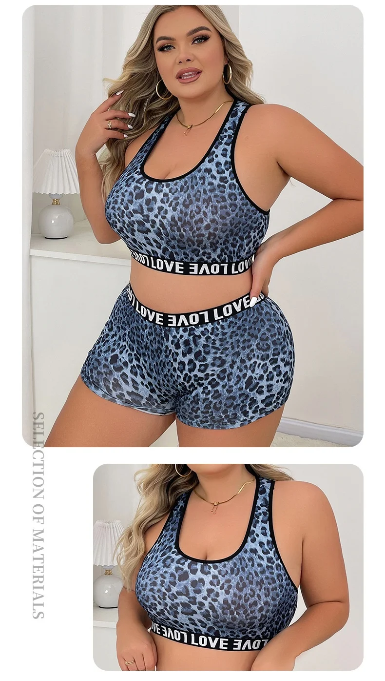 product hot sale set sling shorts two piece set suit leopard print bra for women plus size womens underwear sexy yoga sport bra sets-62