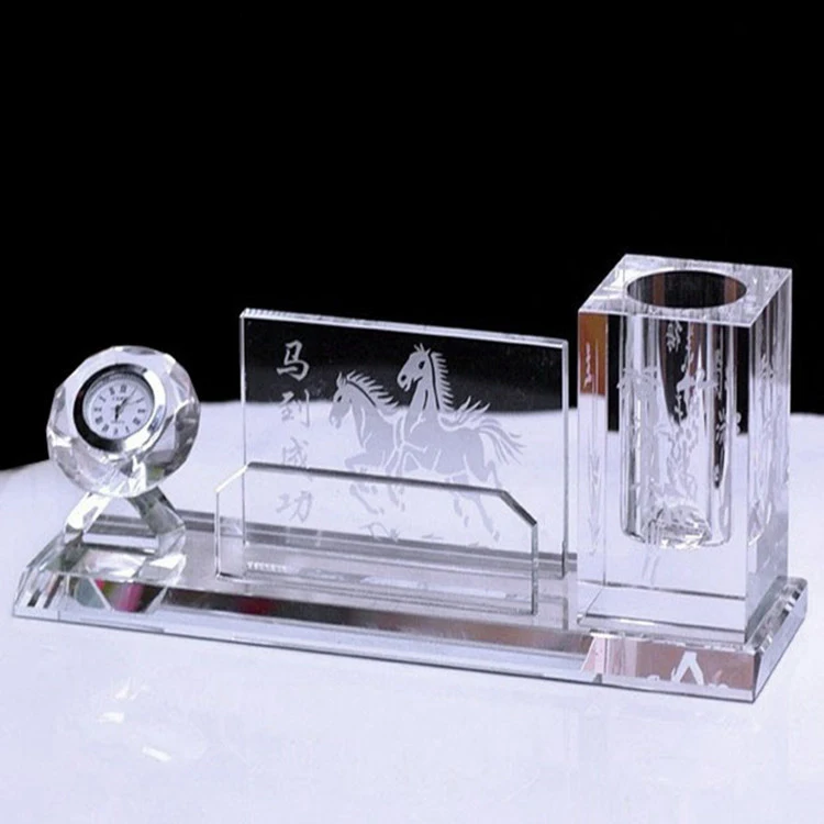 Wholesale Crystal Glass Office Stationery Desk Set With Pen Holder