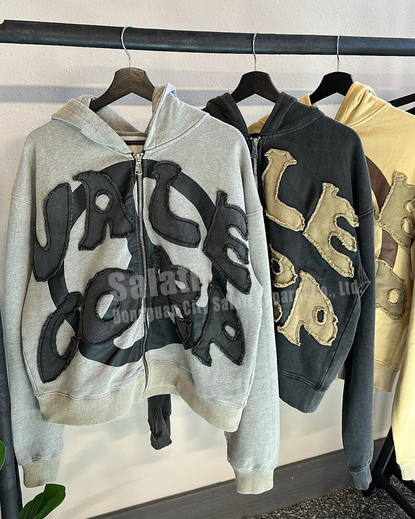 Men Hoodie Manufacturers Wholesale French Terry Cotton Oversized Vintage Distressed Embroidered Zip up Acid Wash Hoodies Custom gallery 3