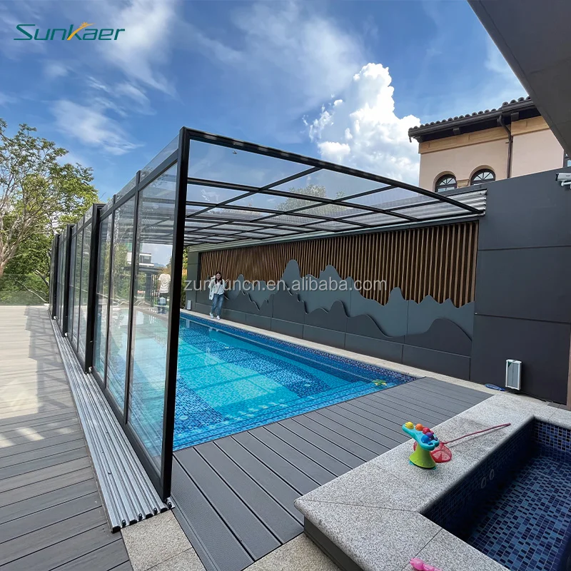 Customized Retractable Above Ground Polycarbonate Outdoor Sunroom Pool Enclosures Swimming Pool Covers & Reels Pool Shelters