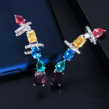 Color Crystal Statement Earrings For Women - Rhinestone Bar Stud Party Prom Jewelry
