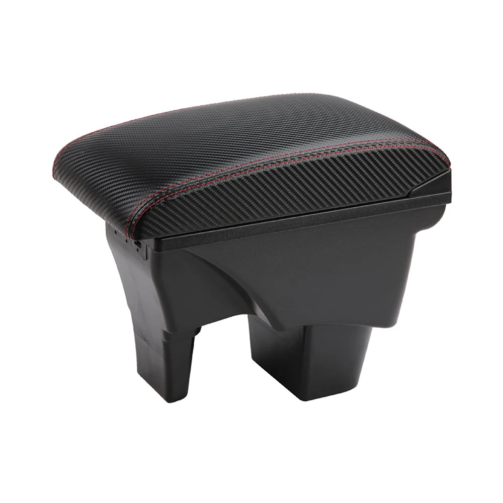TIYPEOR Dual Layer Black Leather Armrest Box with LED Light 3 USB Charging Ports Cup Holder Front Center Console for Universal Cars