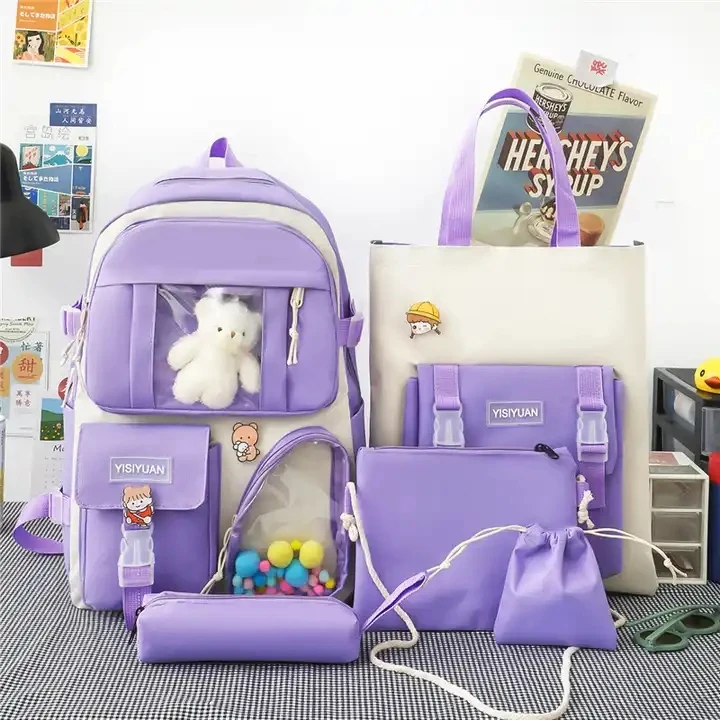 Hotselling Custom High Quality Girl Backpack Cute College 5-piece Set Girl Backpack School Bag Student Backpack Set