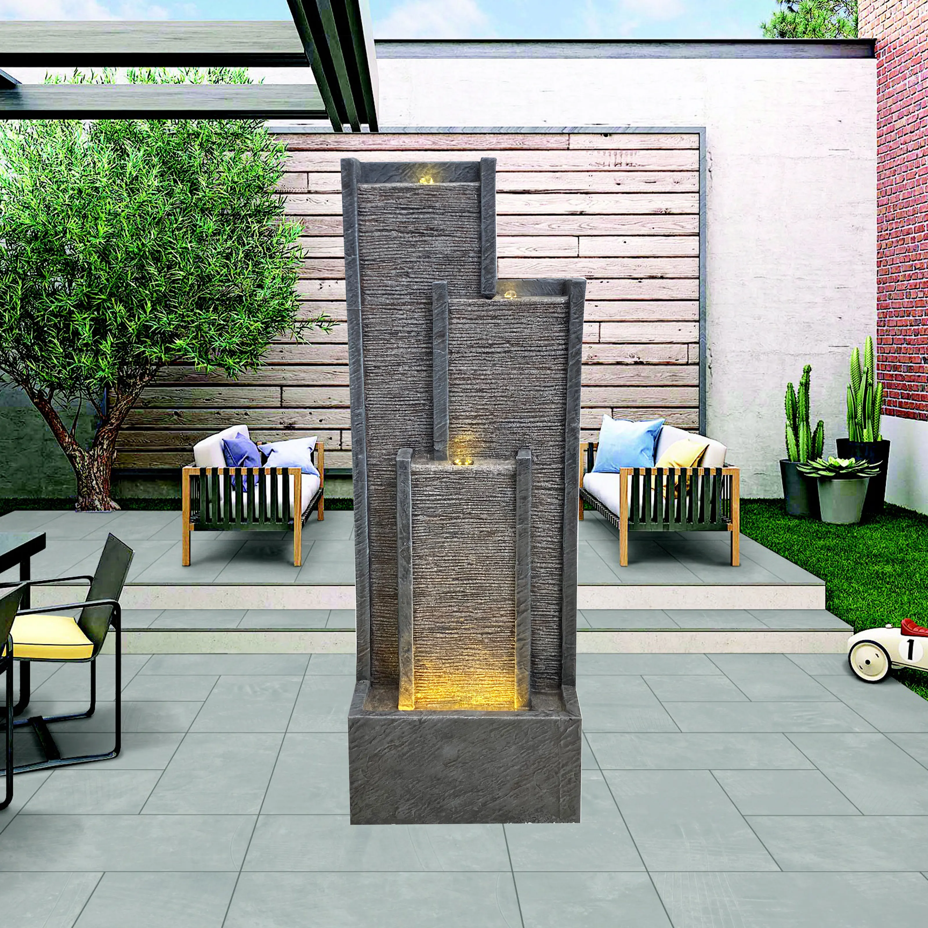 Patio Fountain Waterfall Decorative Tiered Outdoor Water Fountain