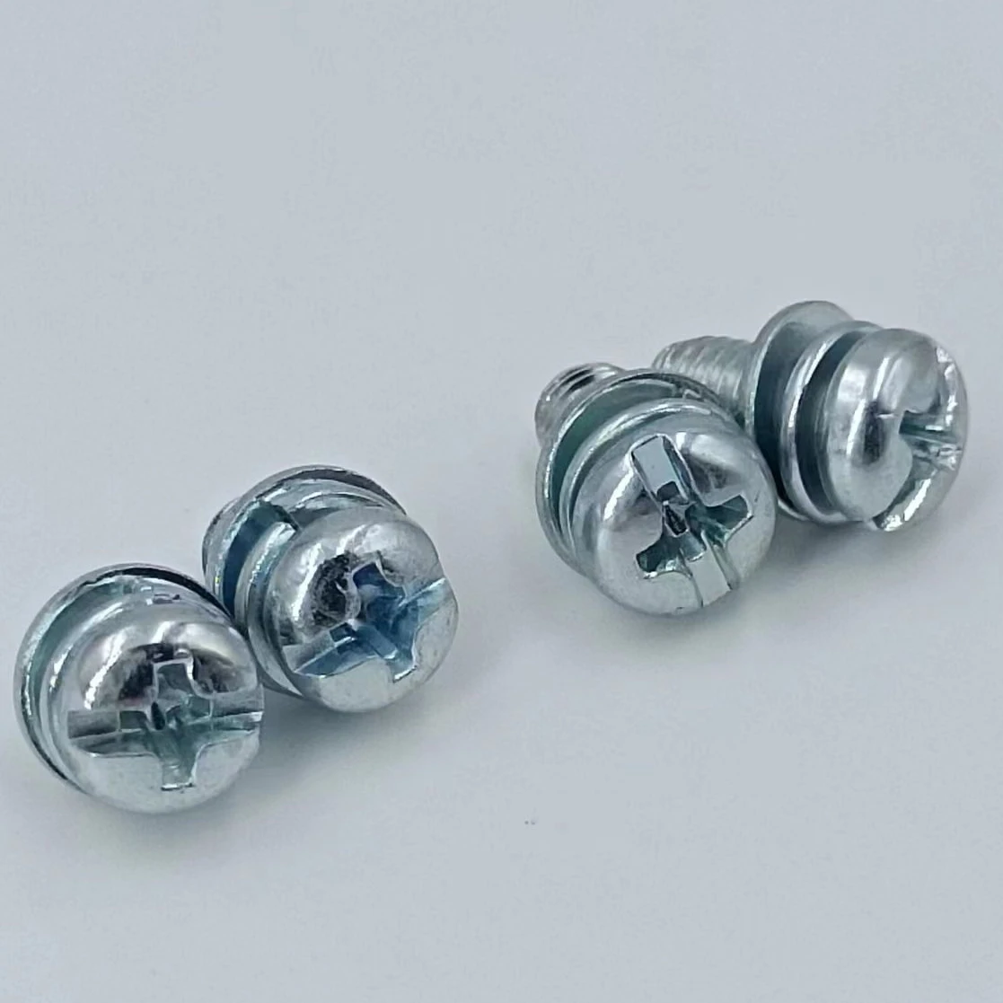 Wholesale Steel round Head Three Combination Screws Cross-Shaped Pan Head with Flat Spring Washer Metric ISO Standard