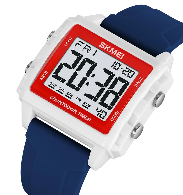 SKMEI Orologio Uomo Sportivo Digitale Cronometro, Triplo Fuso Orario, Cinturino In Pelle, Quadrante Grande 5 Cm, Impermeabile 3 ATM, Regalo Originale