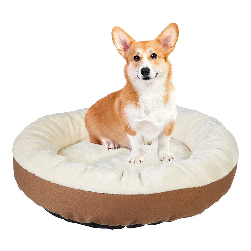 2024 Wholesale pet products luxury camas para perros hundebett custom fluffy calming washable round cat pet dog bed for dogs