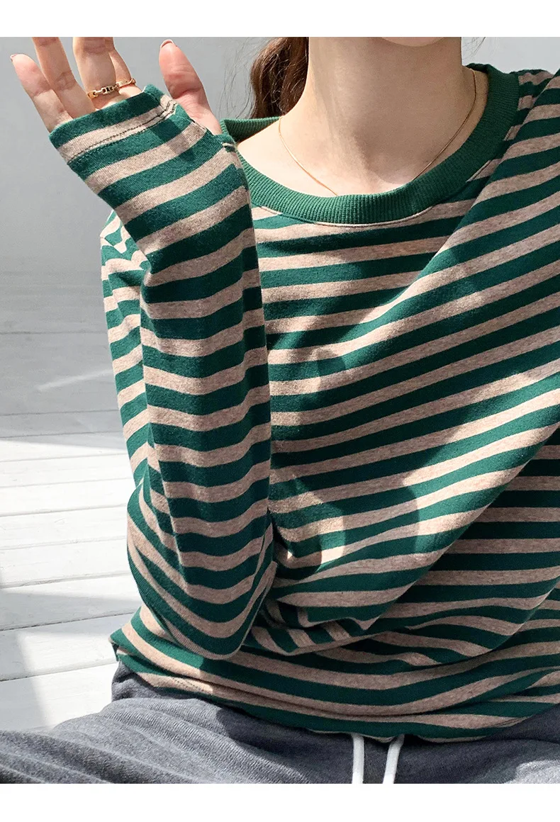 Best Price Round Neck Casual 100% cotton Custom Printed Knitted Long Sleeve Loose Top for Women's Shirts