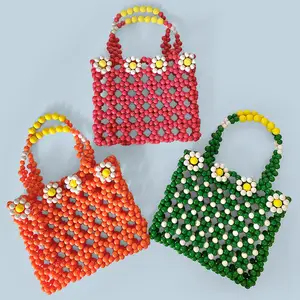 2026 New Fashion Trending Handmade New Designer Womens Tote Bags Cute Sweet Flower Bead Handbag