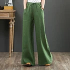 High Waist Wide Leg Pants Women's Plus Size Cotton Linen Casual Pants Straight Trousers