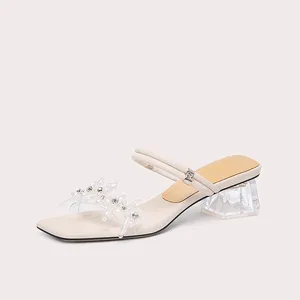 French Style Women's Fashionable Square Heel Sandals Slippers Heels Suitable for Wearing in Summer