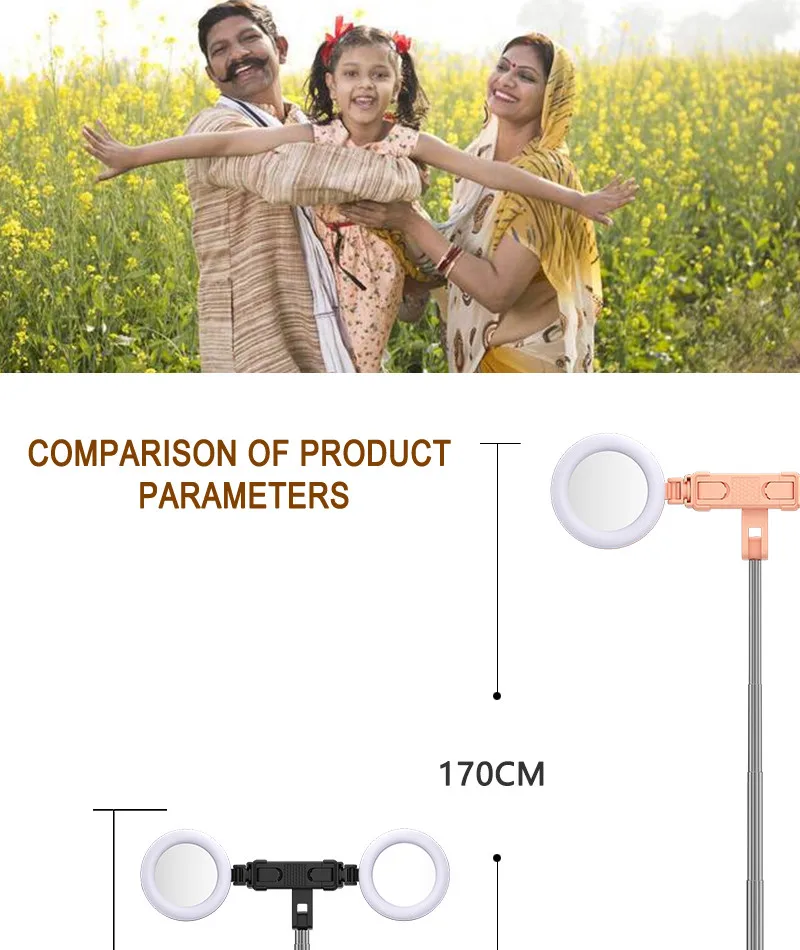 Extendable Wireless Remote Control BT Selfie-Stick 360 Flexible Live Tripod Stand Mini Phone Camera Selfie Stick With Ring Light