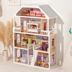 Eduland Large Villa Kids Montessori Educational DIY Toy Multi-Functional Wooden Princess Doll House Room for Boys and Girls