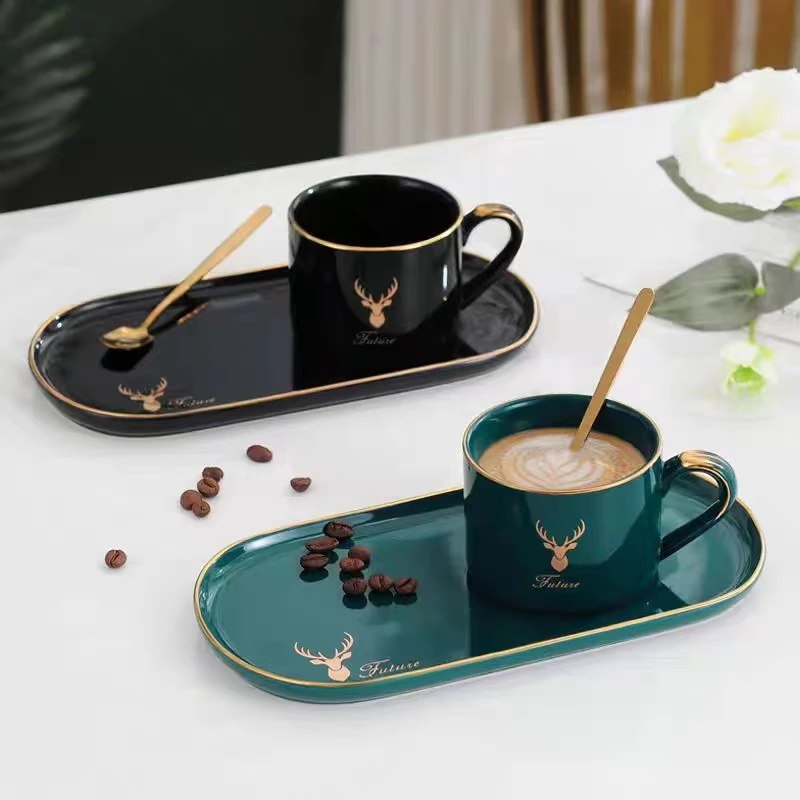 Drinkware Ceramic Tea Cup and Saucer Set Elegant Mug Royal Fine China Bone China With Gold Line Coffee Mugs details