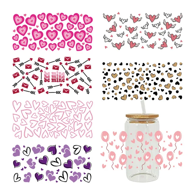 Wholesale New Arrival Valentines Day Design UVDTF Tumbler Decals Mug Sticker UV DTF Cup Wrap Transfers for 16oz 16 oz Glass Can