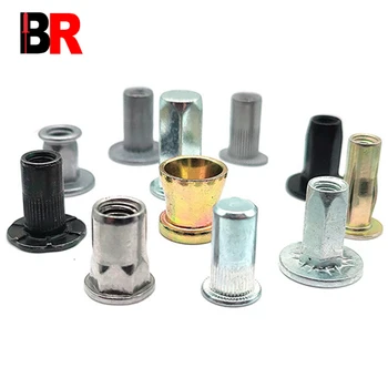 China wholesale blind rivet nuts m3 m5 m6 m12 yellow zinc threaded round flat head insert aluminium rivet nuts