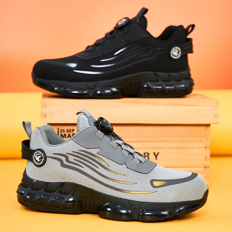ZG918 Safety Shoes Factory  Dial Fastener Safety Shoes Men,  Black Twist Dial Lock  Safety Sneaker