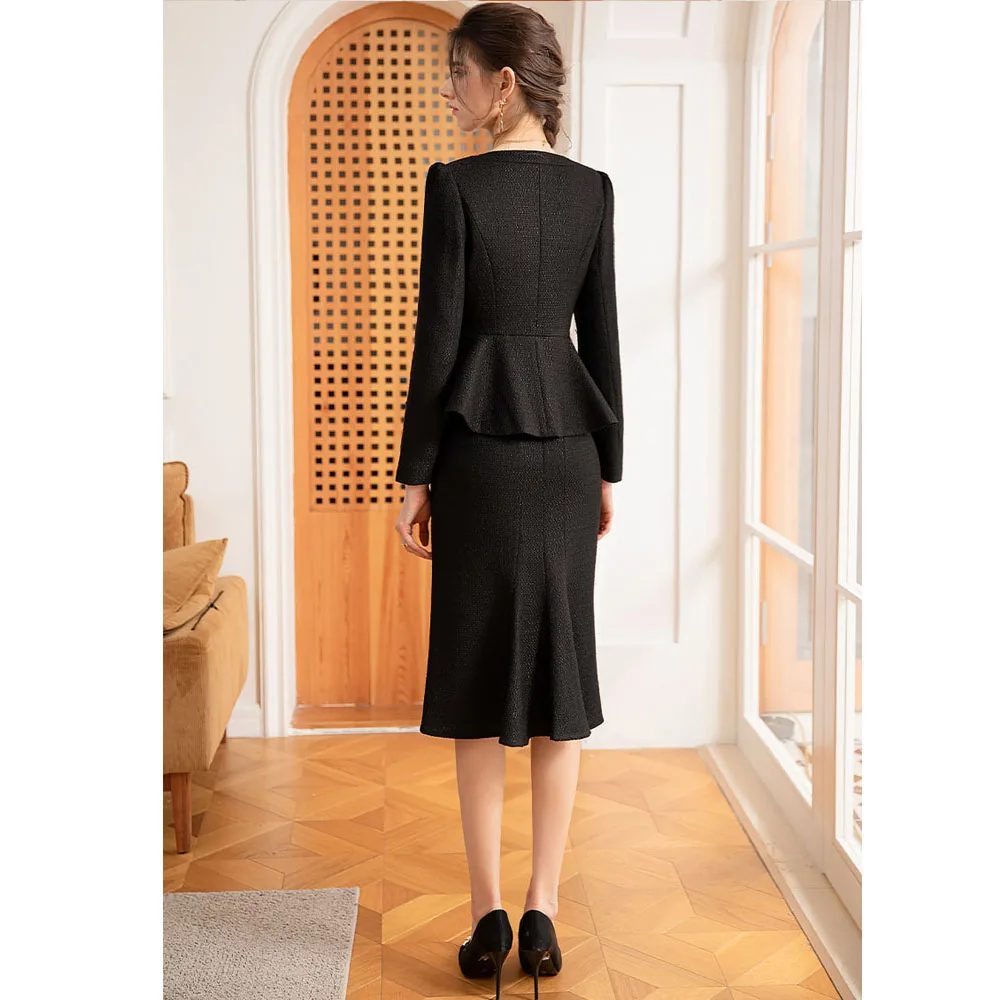 Ladies 2 Piece Black Suit and Skirt for Business Office Formal Elegant  Women Suits