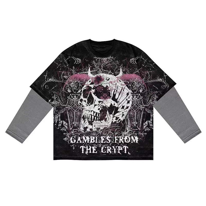 Wholesale Hip Hop Patchwork Long Sleeves Cotton T Shirt Men