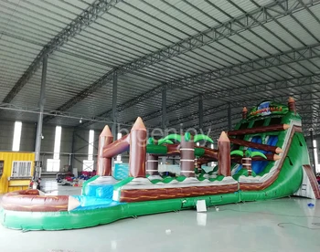 Dual Lane Falls water slide for sale long tropical inflatable backyard water slide kids inflatable water slide with pool