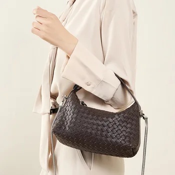 Women's 2025 New Woven Shoulder Bag Crossbody Bag for Pillow Handbag with Zip Closure Polyester Lining Fashion Style
