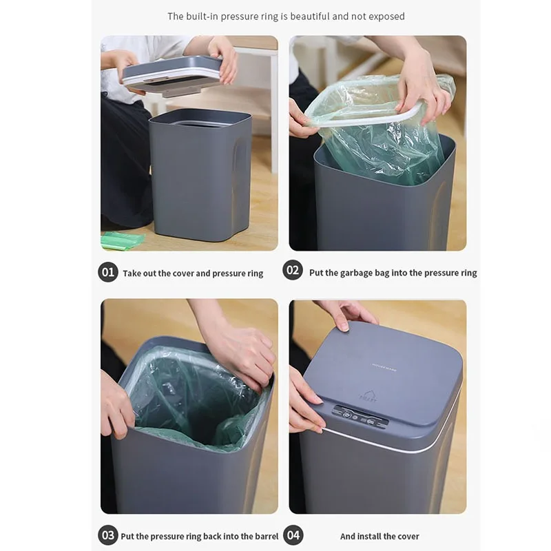 14L Mini Auto Trashbin Trashcan Smart Kitchen Portable Charging Rubbish Dust Plastic Infrared Bucket Garbage Trash Waste Bins