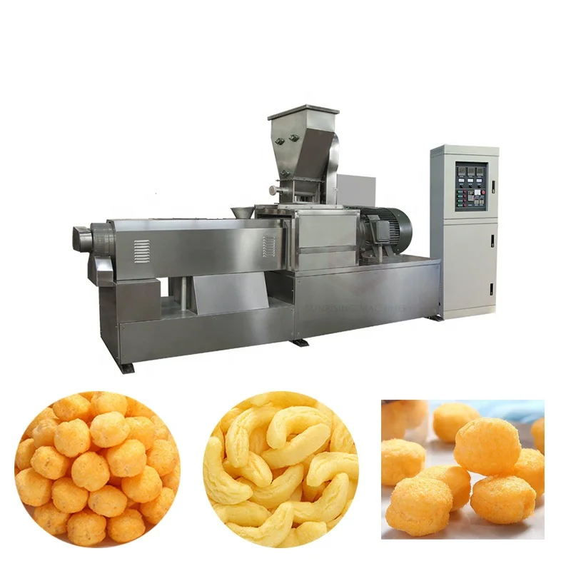 Automatic Double Screw Extruder Full Production Line Puffing Cheese Ball Puffed Corn Snacks Making Machine for Food Industry Gas