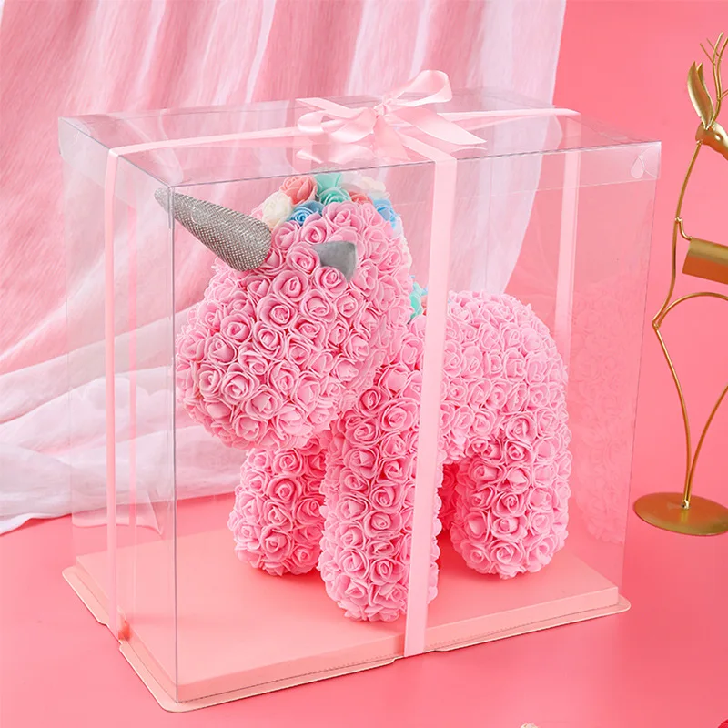 Y-A005 Artificial Rose Bear Gift Box 40 cm Foam Flower Rose Teddy Bear Foam  Unicorn for Valentine's Day Gift