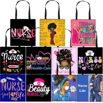 Wholesale Custom Printed Portable Eco Friendly Bag  Black Nurse Life Shoulder Bag Medical Tote Bag