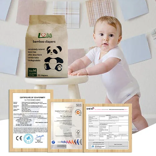 OEM&ODM Eco Biodegradable Disposable Diapers 100% Bamboo Fiber Disposable Baby Nature Nappies Diapers