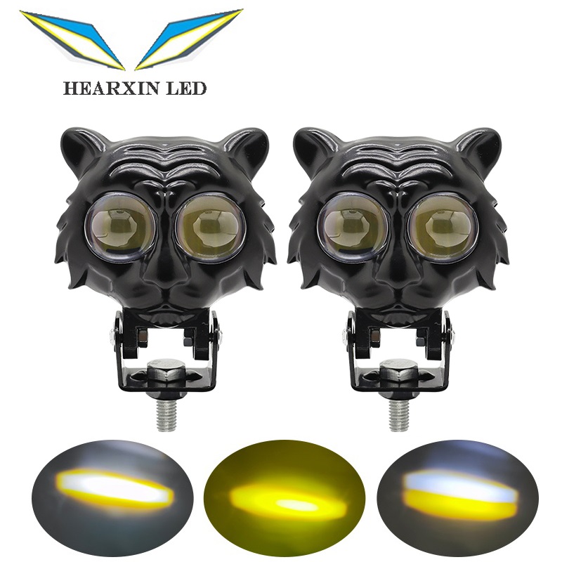 Оптовая Продажа с фабрики тигровый дизайн прожектор для мотоцикла двухцветная фара велосипеда вспомогательная Светодиодная
