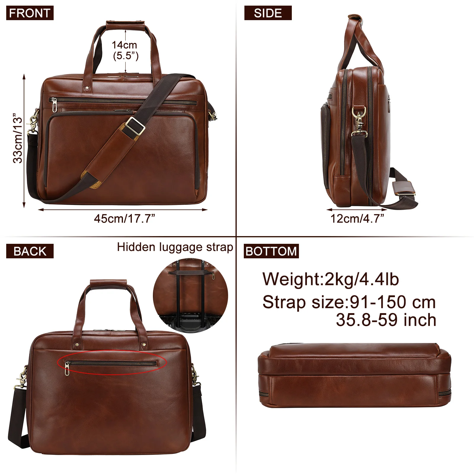 Hot Sell Handmade Custom Logo Real Leather 15.6 Inch Laptop Bag for Daily Work Full Grain Leather Waterproof Business Briefcase