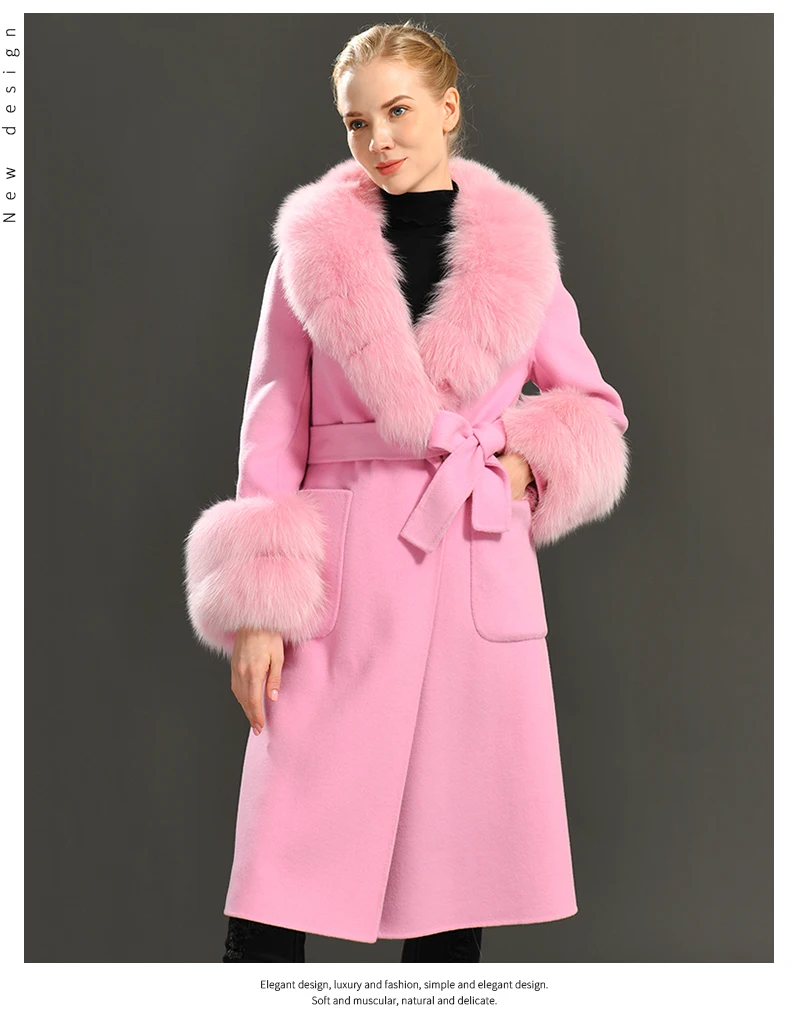 Elegant Long Style Fashion Luxury Big Fox Fur Collar Wool Coat Trench ...