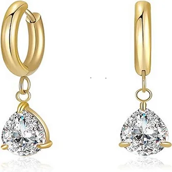 Fenny Luxury Stainless Steel Ladies' Jewelry Silver Water Drop Zirconia Pendant Hoop Earring Trendy Parties Gifts Wholesale