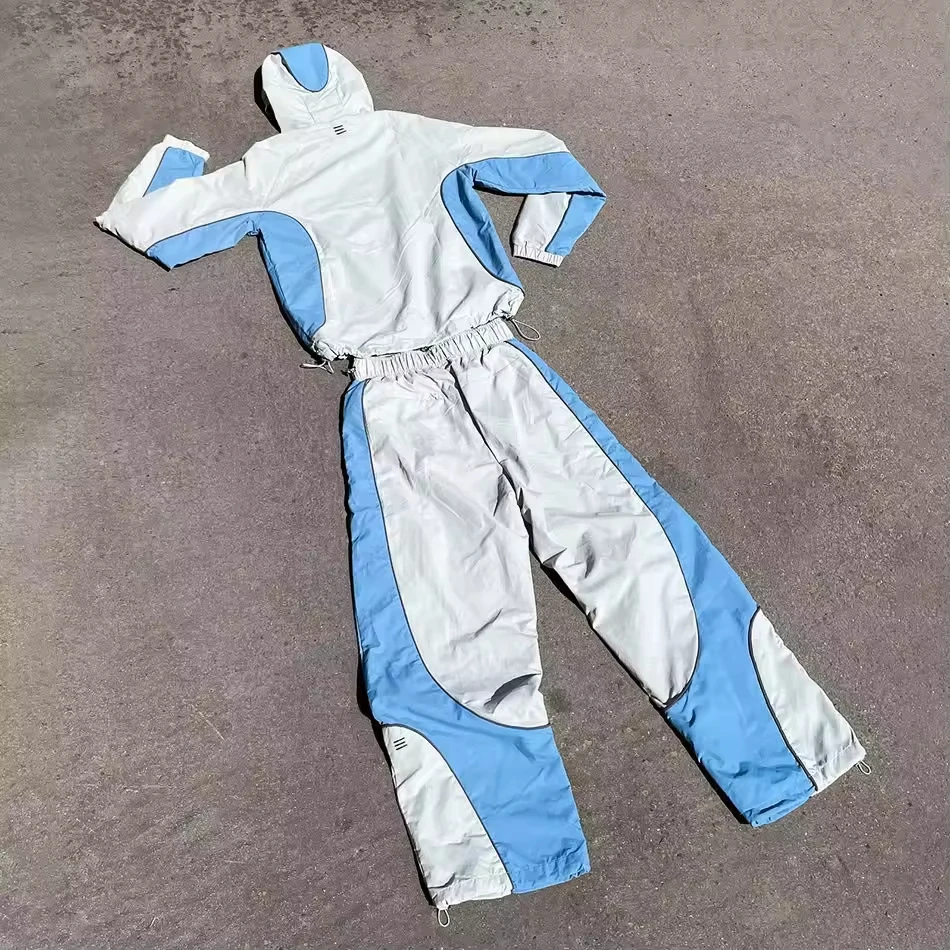 SALATI Custom Nylon Sweat Pant Windbreaker Tracksuits Men Color Block Jogger Set Zip Jacket Embroidery Print Sweatsuit gallery 4
