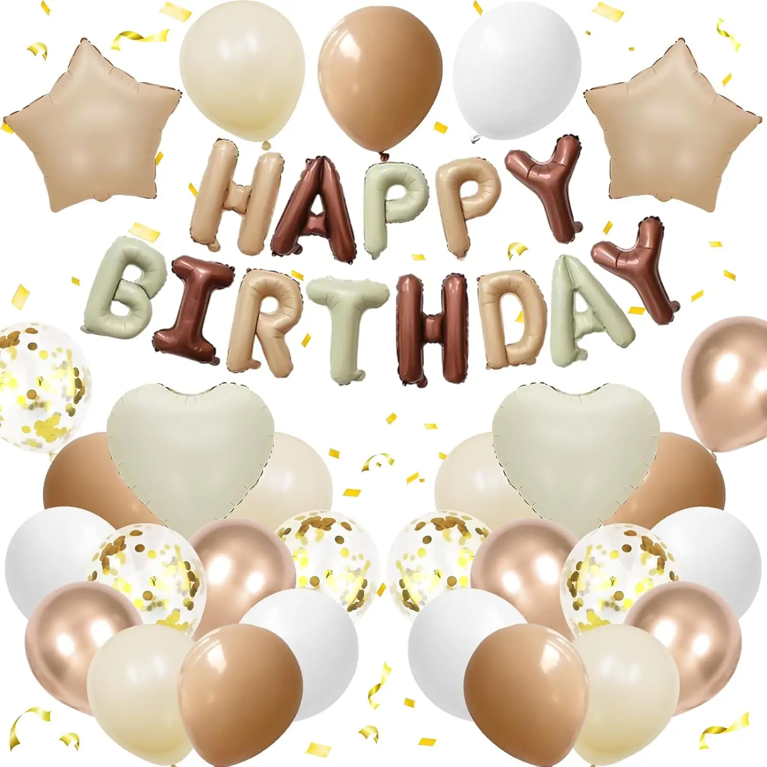 White Sand Gold Brown Birthday Decorations 30 Pcs Balloons Banner Set for Birthday Party Baby Shower