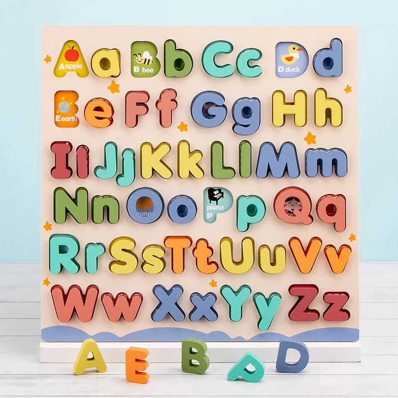 Custom Wooden Early Educational Learning Toys For Kids Gifts DIY Alphabet Wooden Puzzle Board